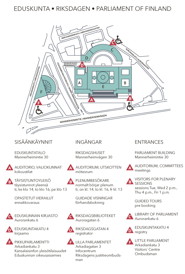 Kuvakartta Eduskuntatalosta, sanakartta alla.
