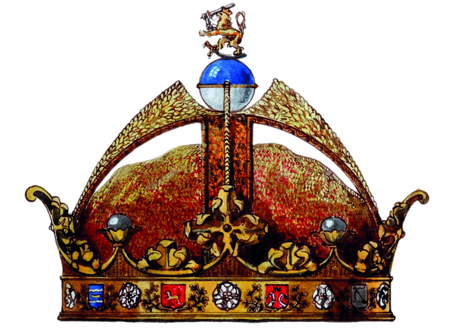 Taiteilija Eric O. W. Ehrströmin esitys Suomen kuninkaan kruunuksi valtiomuotokiistan aikana vuonna 1918.