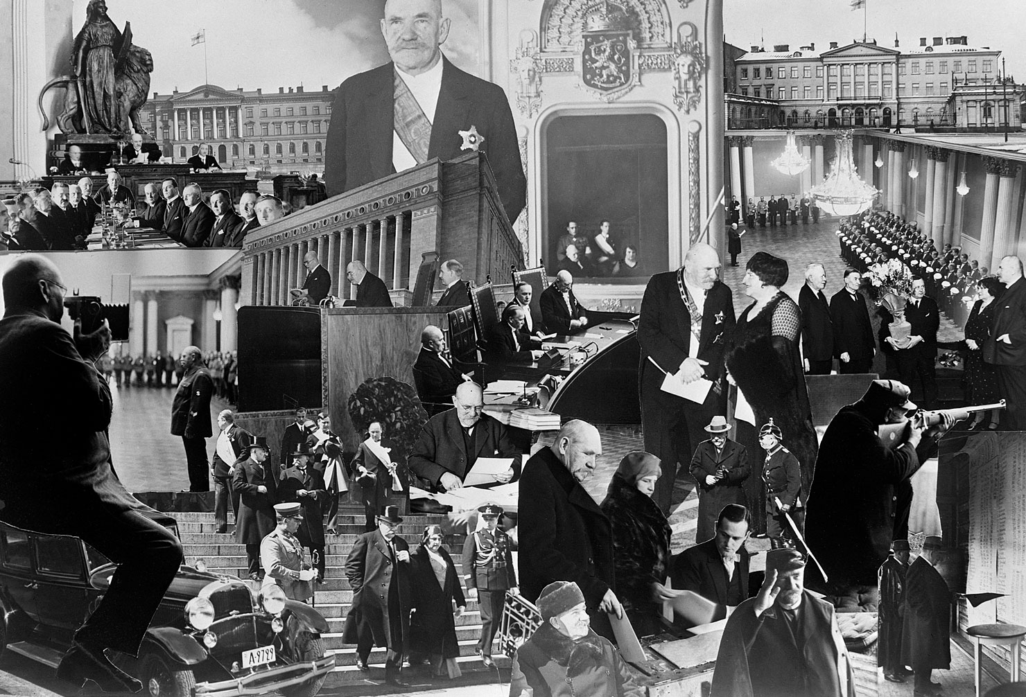 Presidentti Svinhufvudista koottu kollaasimainen valokuva, jota oli käytetty vaalijulisteena vuoden 1931 presidentinvaaleihin. Kuvassa otoksia presidentistä tehtäviensä parissa, mm. presidentinlinnasta ja eduskunnasta sekä edustustilaisuuksista. Joissakin kuvissa mukana myös presidentin rouva.